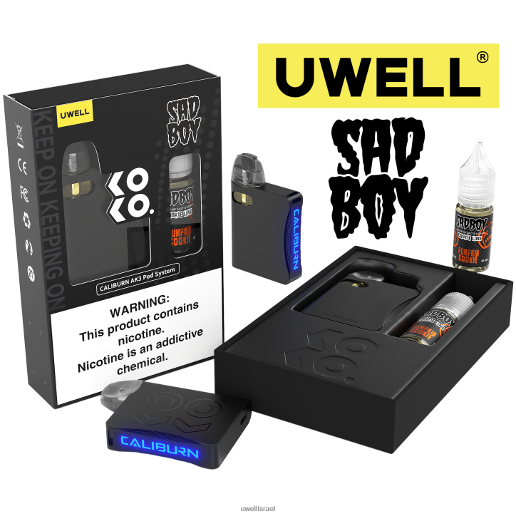 UWELL CALIBURN AK3 ערכה + a3s 0.8ohm pods (x2) + אדי אבא 10 מ"ל מלחים 50 מ"ג crl: שחור/flv: עוגיית דלעת 50 מ"ג UWELL online shop BH6NJ2239