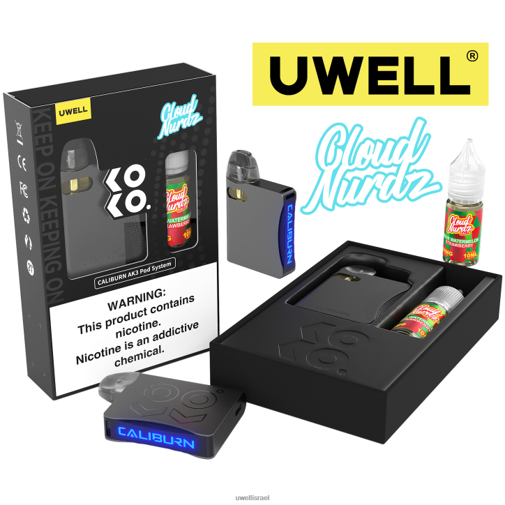 UWELL CALIBURN AK3 ערכה + a3s 0.8ohm pods (x2) + אדי אבא 10 מ"ל מלחים 50 מ"ג crl: אפור/flv: תות אבטיח חמוץ 50 מ"ג UWELL vape for sale BH6NJ2240