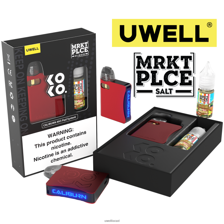 UWELL CALIBURN AK3 ערכה + a3s 0.8ohm pods (x2) + אדי אבא 10 מ"ל מלחים 50 מ"ג crl: אדום/flv: פוג'י אגס מנגוברי buy UWELL vape BH6NJ2245