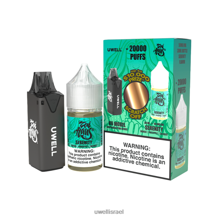 UWELL V6 מכשיר חד פעמי + אדי אבא 30 מ"ל מיץ - חבילת קולב clr: שחור/flv: שלווה 50 מ"ג UWELL jerusalem BH6NJ2222