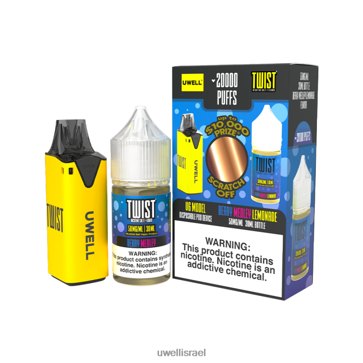 UWELL V6 מכשיר חד פעמי + אדי אבא 30 מ"ל מיץ - חבילת קולב clr: צהוב/flv: לימונדה מעורבת פירות יער 50 מ"ג UWELL review BH6NJ2216
