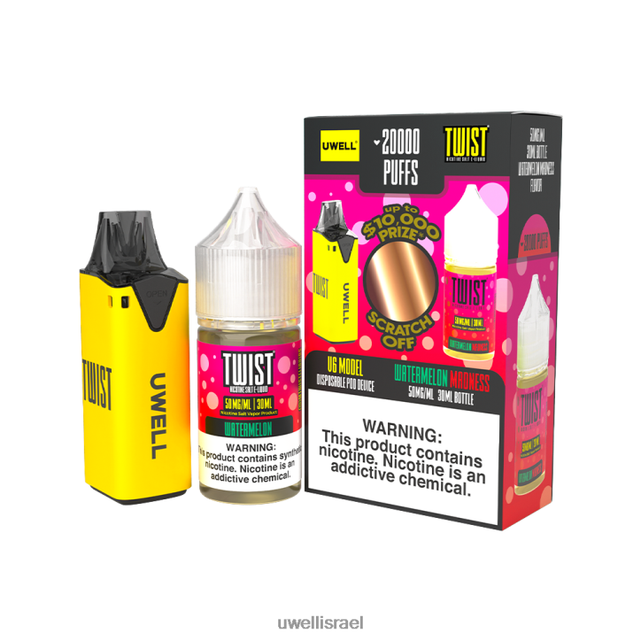 UWELL V6 מכשיר חד פעמי + אדי אבא 30 מ"ל מיץ - חבילת קולב clr: צהוב/flv: טירוף אבטיח 50mg UWELL vape for sale BH6NJ2220